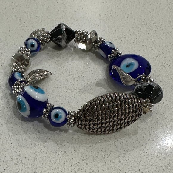 Vintage Handmade Evil Eye Lampwork Glass Bead Bracelet - Picture 7 of 7